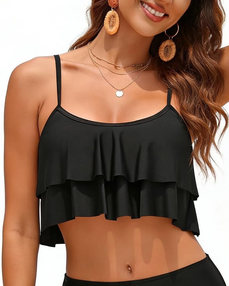 Tempt Me Ruffled Bikini Top Black Flounce Swimsuit for Women Bathing Suit Top Only S - Image 1